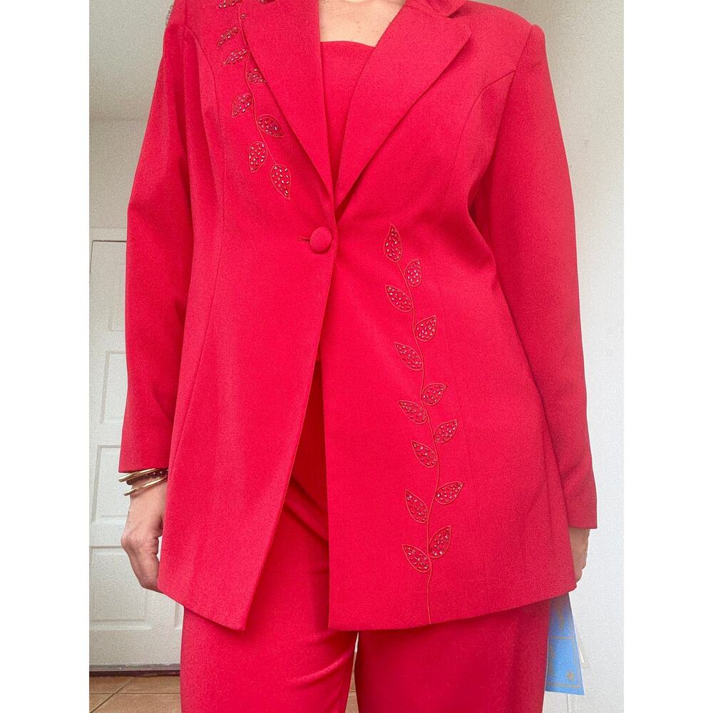 Faith Vintage Red Pant Suit Set Womens Size 14 Beaded Blazer Pants NWT - Picture 2 of 13